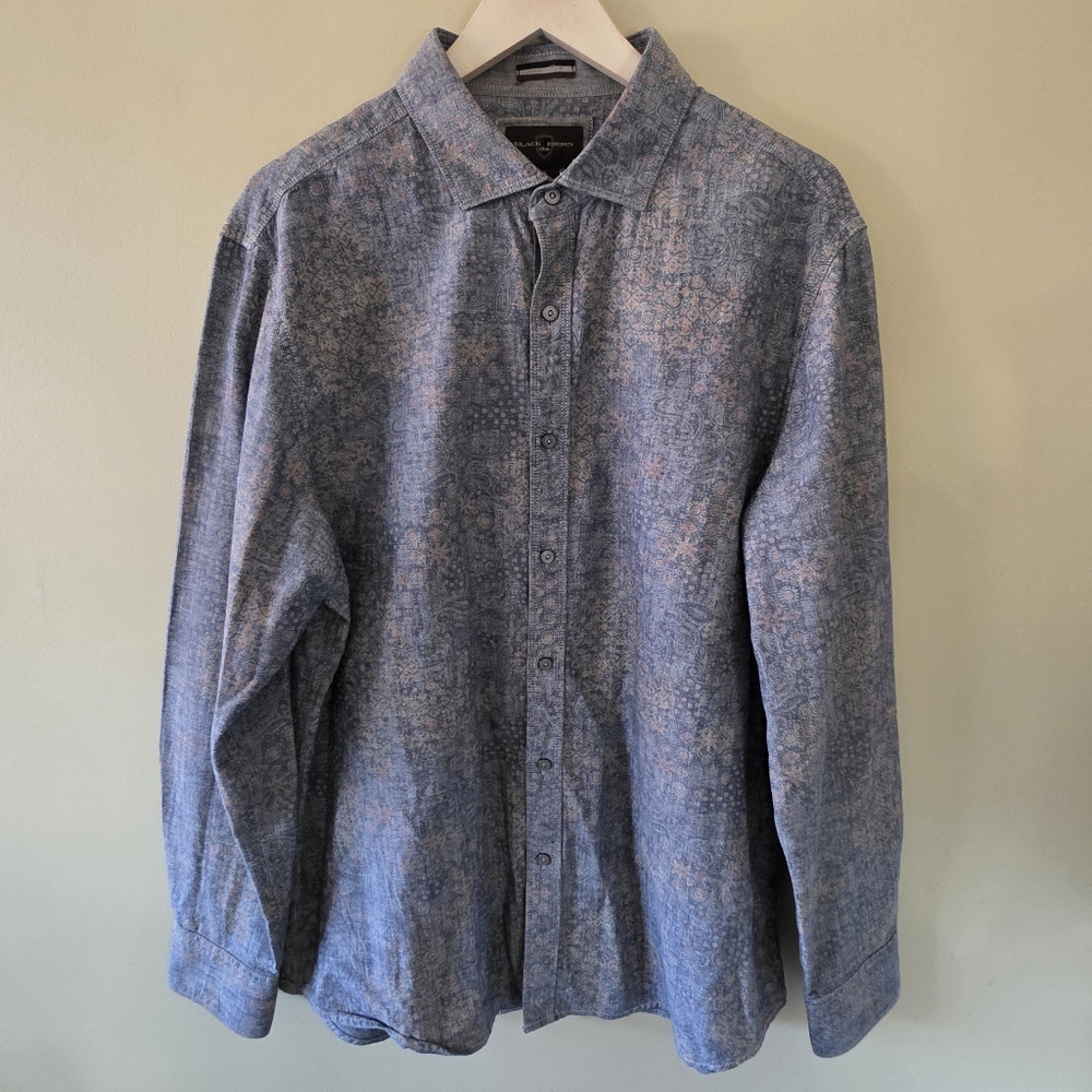NWOT Black Brown L Paisley Chambray Button Down Shirt Western Eclectic Retro